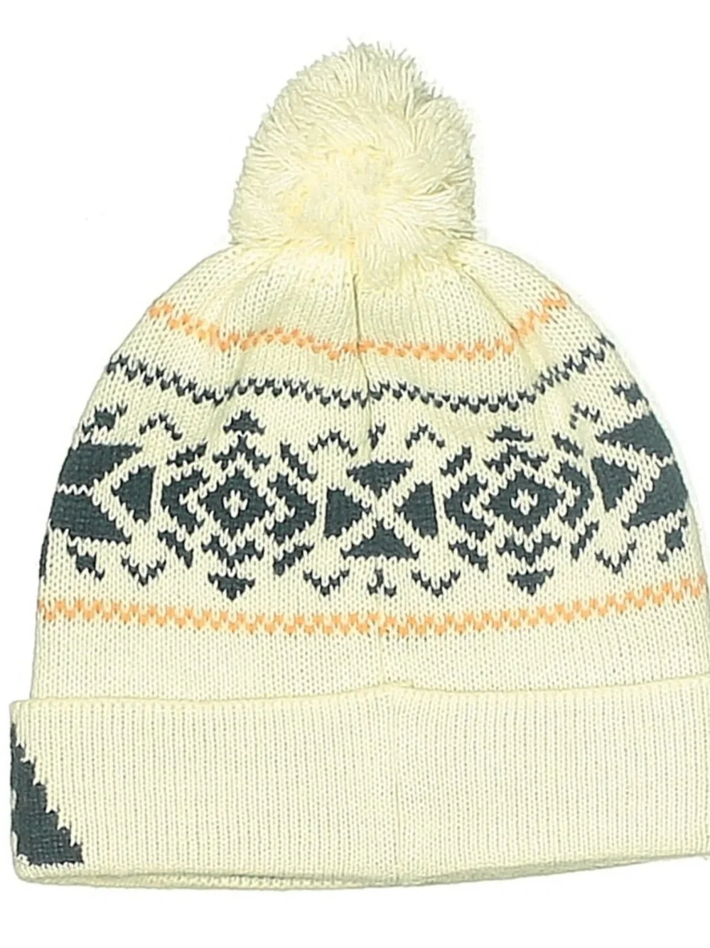 Alaska Pom Pom Beanie Hat in Cream with Navy Pattern warm and cute